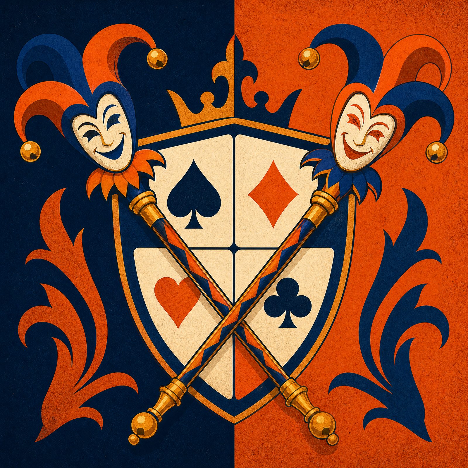 Court of Jesters cover art — a crest with jester sceptres and card suits